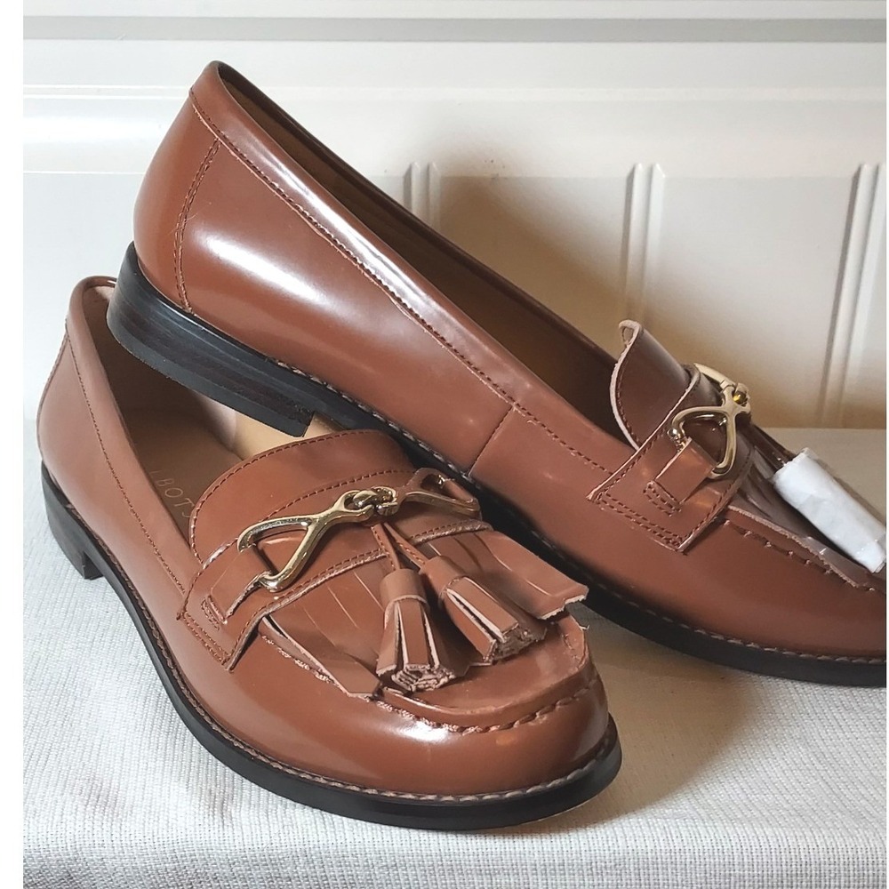 Talbots Tassel Loafers Womens 8.5M Cognac Brown Leather Kiltie Bit Detail